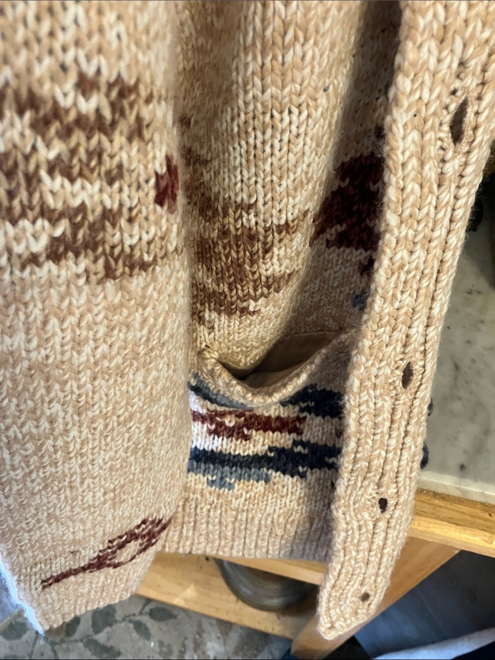 Lucky Brand Neutral & Rust Knit Cardigan Mexican Design Horse Fab Back!! L - Picture 10 of 11